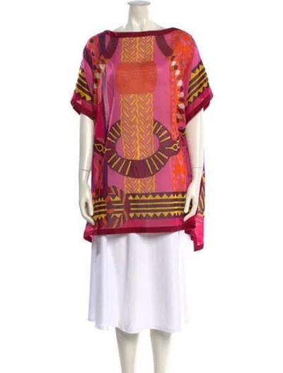 Pre-owned Hermes Printed Bateau Neckline Tunic In Pink