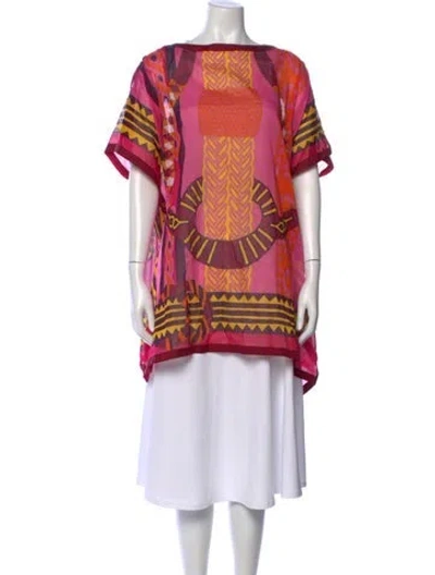 Pre-owned Hermes Printed Bateau Neckline Tunic W/ Tags In Pink