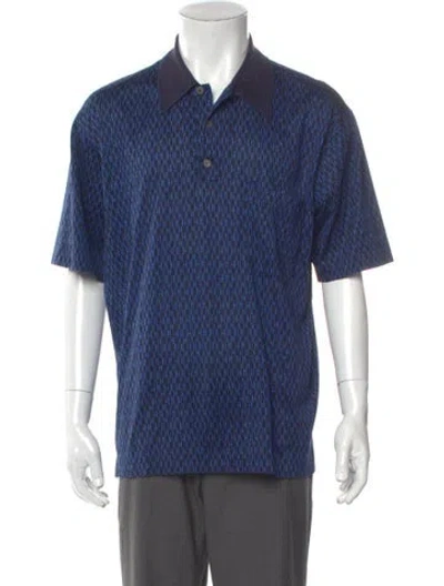 Pre-owned Hermes Printed Collar Polo Shirt In Blue