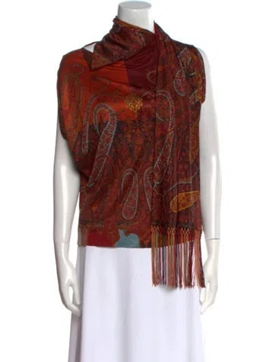 Pre-owned Hermes Printed Cowl Neck Blouse In Red