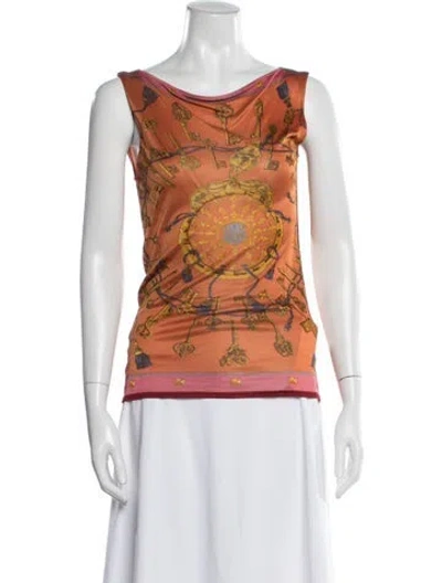 Pre-owned Hermes Printed Cowl Neck Top In Multi
