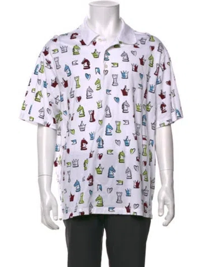 Pre-owned Hermes Printed Crew Neck Polo Shirt In White