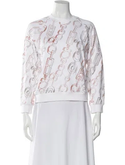 Pre-owned Hermes Printed Crew Neck Sweater In White