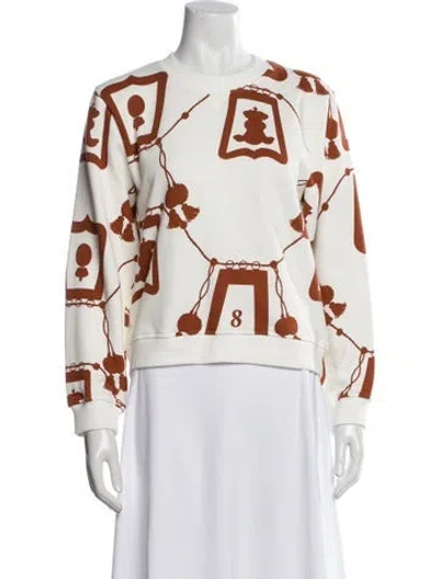 Pre-owned Hermes Printed Crew Neck Sweater In White