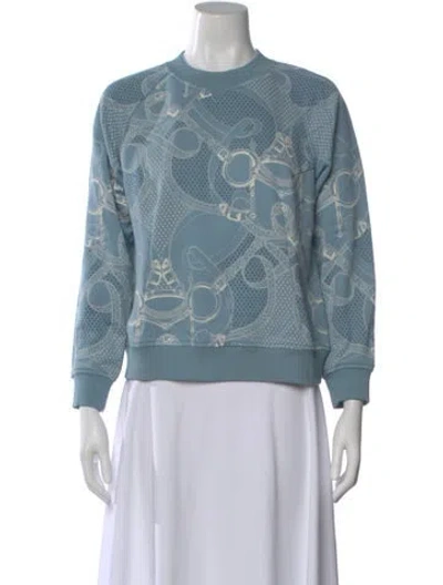 Pre-owned Hermes Printed Crew Neck Sweatshirt In Blue