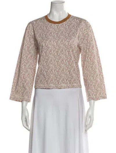 Pre-owned Hermes Printed Crew Neck Top In Brown