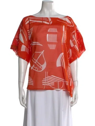 Pre-owned Hermes Printed Crew Neck Top W/ Tags In Orange