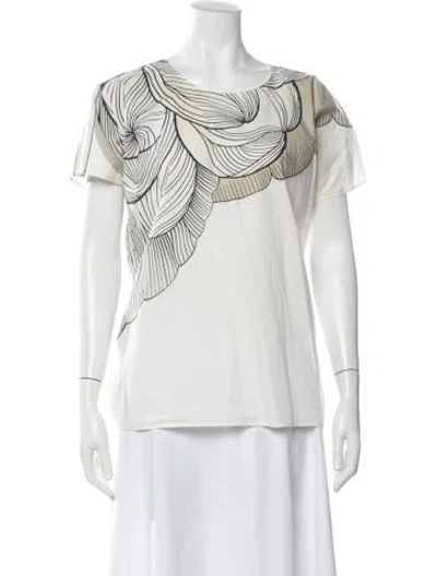 Pre-owned Hermes Printed Crew Neck Top In White