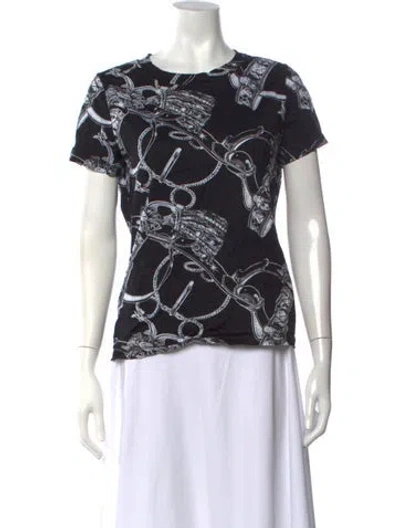 Pre-owned Hermes Printed Crew Neck T-shirt In Black