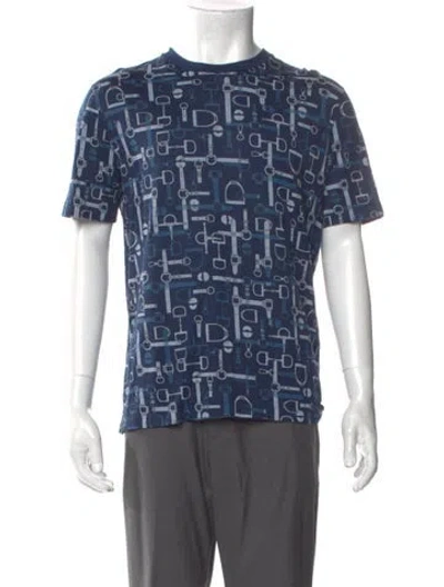 Pre-owned Hermes Printed Crew Neck T-shirt In Blue
