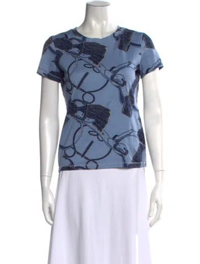 Pre-owned Hermes Printed Crew Neck T-shirt In Blue