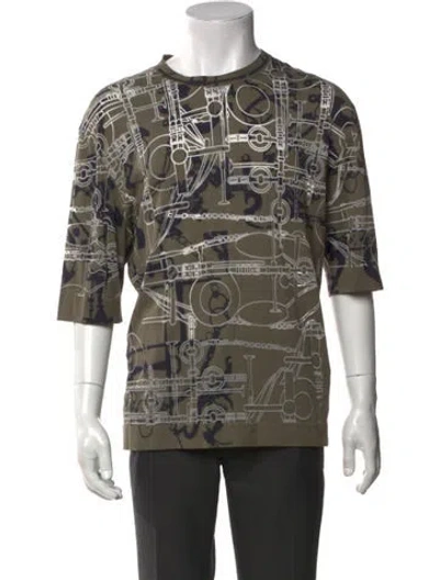 Pre-owned Hermes Printed Crew Neck T-shirt In Green