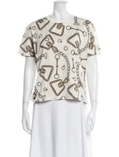 Pre-owned Hermes Printed Crew Neck T-shirt In Neutral