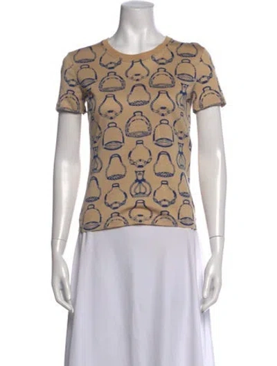 Pre-owned Hermes Printed Crew Neck T-shirt In Neutrals