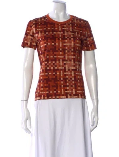 Pre-owned Hermes Printed Crew Neck T-shirt In Orange