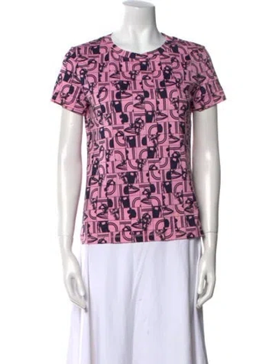 Pre-owned Hermes Printed Crew Neck T-shirt In Pink