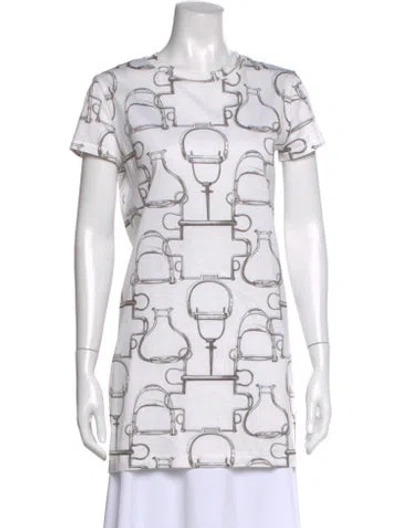 Pre-owned Hermes Printed Crew Neck T-shirt In White
