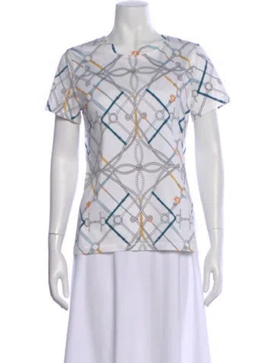 Pre-owned Hermes Printed Crew Neck T-shirt In White