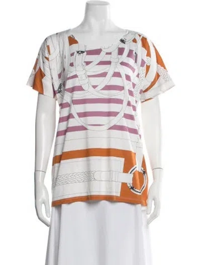 Pre-owned Hermes Printed Crew Neck T-shirt In White