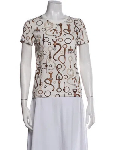 Pre-owned Hermes Printed Crew Neck T-shirt In White