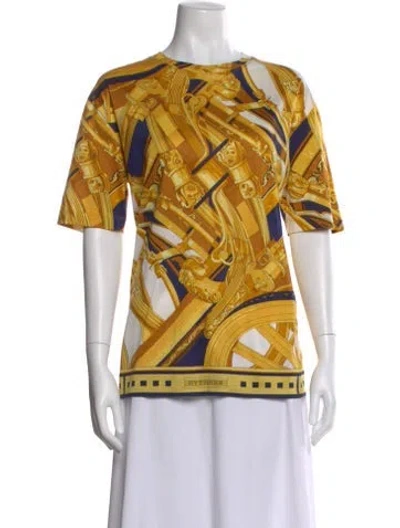 Pre-owned Hermes Printed Crew Neck T-shirt In Yellow