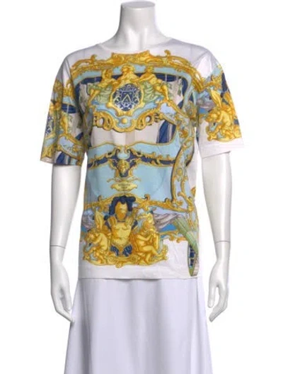 Pre-owned Hermes Printed Crew Neck T-shirt In Yellow