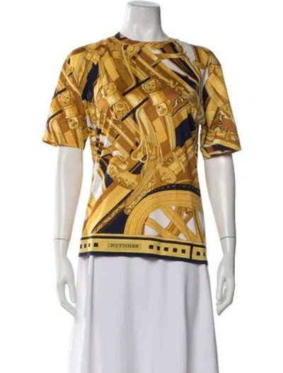 Pre-owned Hermes Printed Crew Neck T-shirt In Yellow