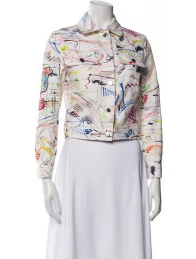 Pre-owned Hermes Printed Denim Jacket In White