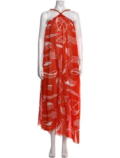 Pre-owned Hermes Printed Long Dress W/ Tags In Orange