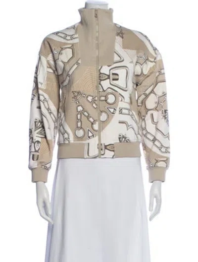Pre-owned Hermes Printed Long Sleeve Top In Neutral