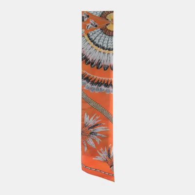 Pre-owned Hermes Printed Maxi Twilly In Multi