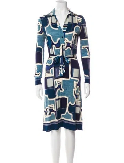 Pre-owned Hermes Printed Midi Length Dress In Blue