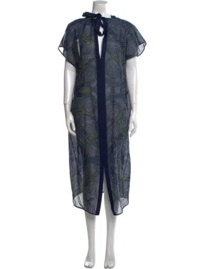 Pre-owned Hermes Printed Midi Length Dress In Blue