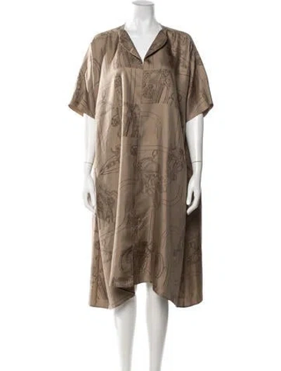 Pre-owned Hermes Printed Midi Length Dress In Brown