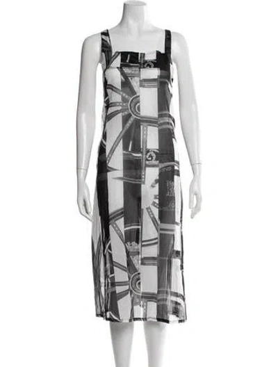 Pre-owned Hermes Printed Midi Length Dress W/ Tags In Black
