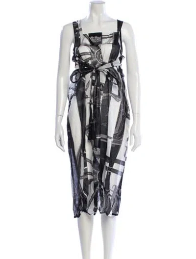 Pre-owned Hermes Printed Midi Length Dress W/ Tags In Gray
