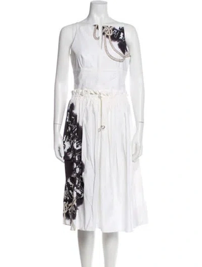 Pre-owned Hermes Printed Midi Length Dress W/ Tags In White