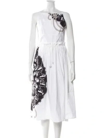 Pre-owned Hermes Printed Midi Length Dress In White