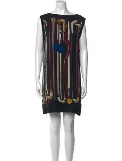 Pre-owned Hermes Printed Mini Dress In Black