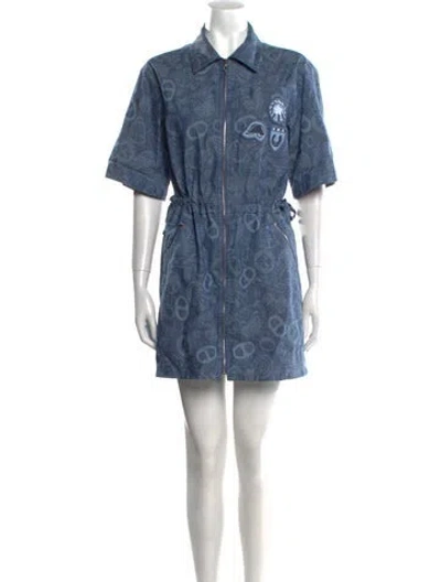 Pre-owned Hermes Printed Mini Dress In Blue