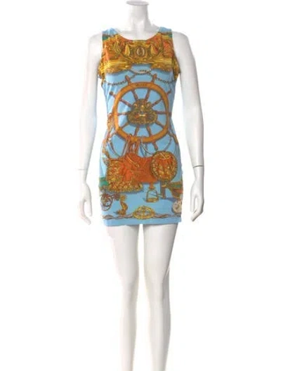 Pre-owned Hermes Printed Mini Dress In Blue