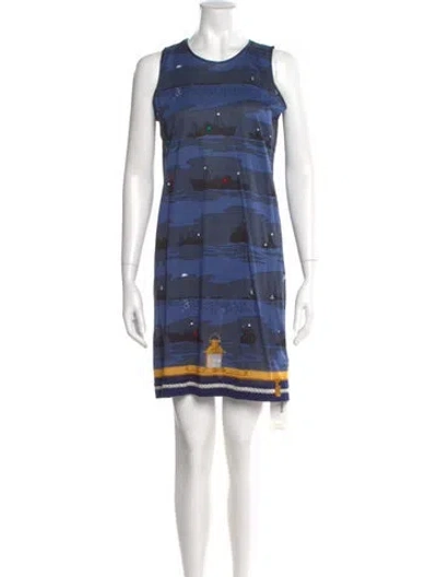 Pre-owned Hermes Printed Mini Dress In Blue