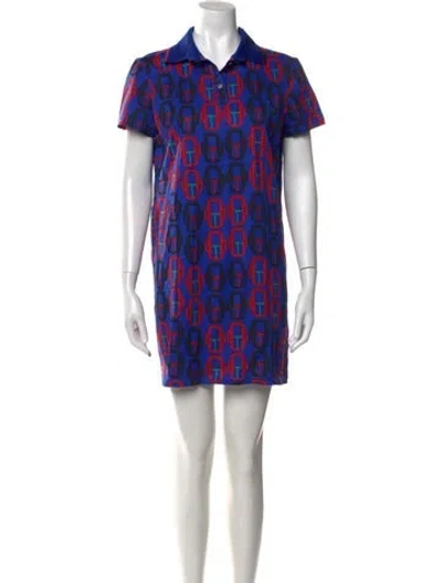 Pre-owned Hermes Printed Mini Dress In Blue