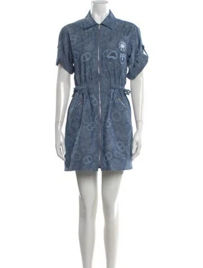 Pre-owned Hermes Printed Mini Dress In Blue