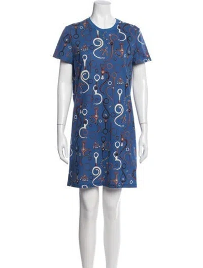 Pre-owned Hermes Printed Mini Dress In Blue
