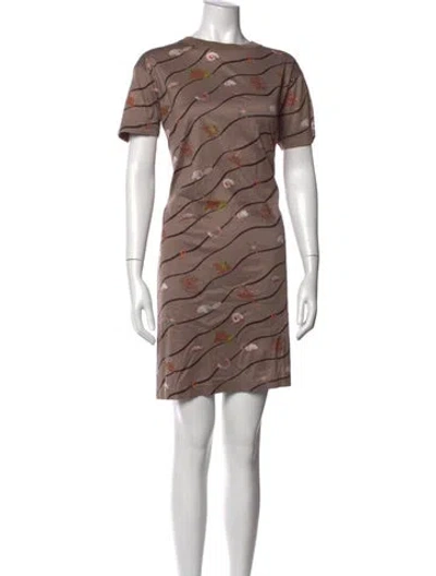 Pre-owned Hermes Printed Mini Dress In Brown
