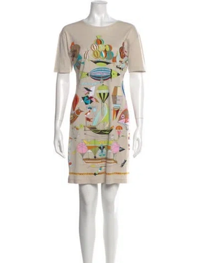 Pre-owned Hermes Printed Mini Dress In Neutral