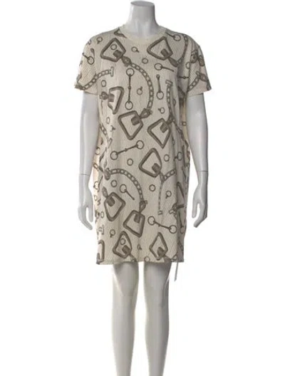 Pre-owned Hermes Printed Mini Dress In Neutral