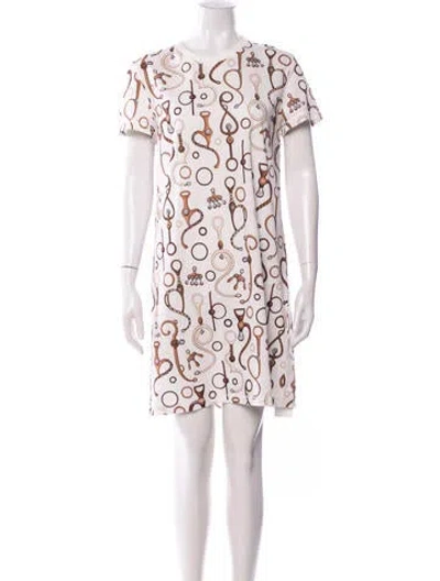 Pre-owned Hermes Printed Mini Dress In White