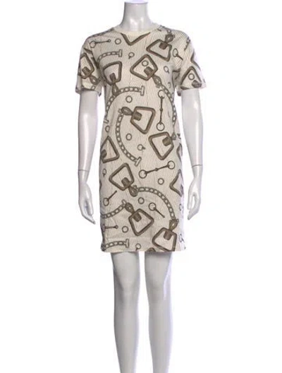 Pre-owned Hermes Printed Mini Dress In White